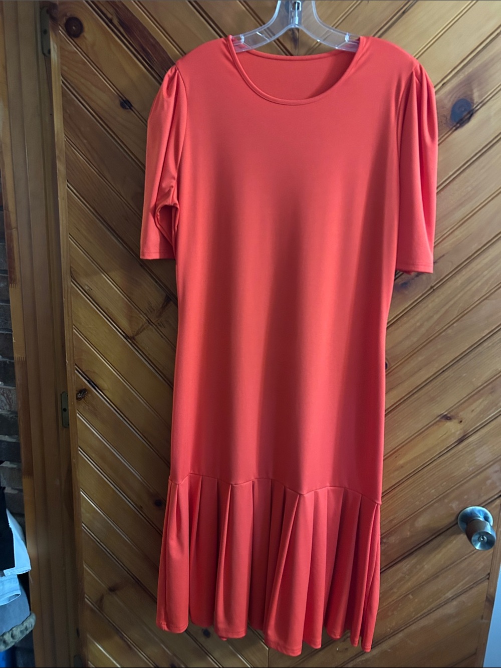 SHEIN Coral-Orange Short Sleeve Midi Dress with pleated bottom